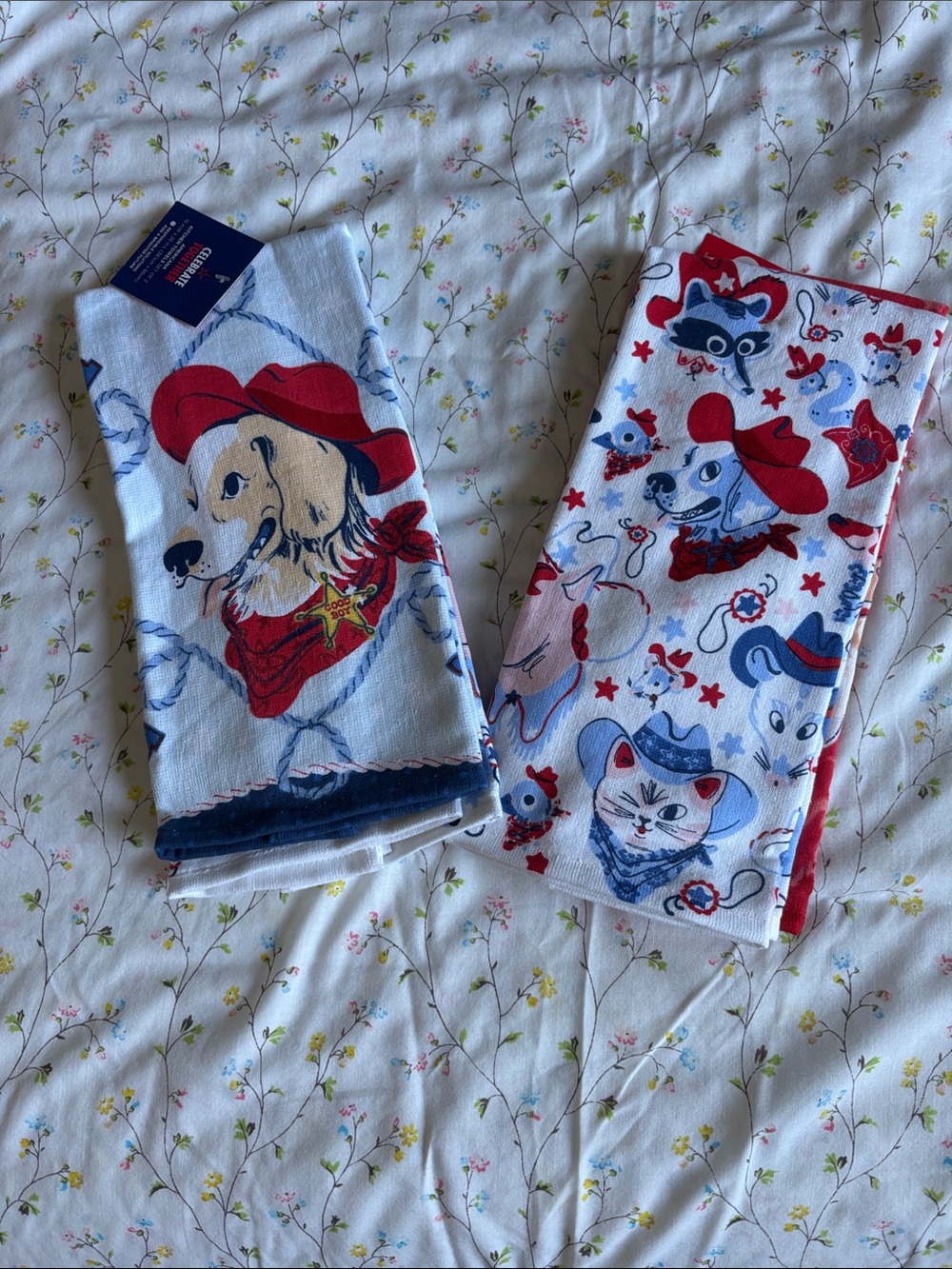 Western Cowboy Dog & Animal Print Kitchen Towels Red, Blue, White (price for 1)